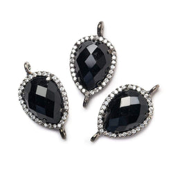 17x13mm Black Gold Bezeled White CZ and Black Chalcedony Pear Connector 1 piece (ONLINE ORDER ONLY)