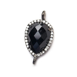 17x13mm Black Gold Bezeled White CZ and Black Chalcedony Pear Connector 1 piece (ONLINE ORDER ONLY)