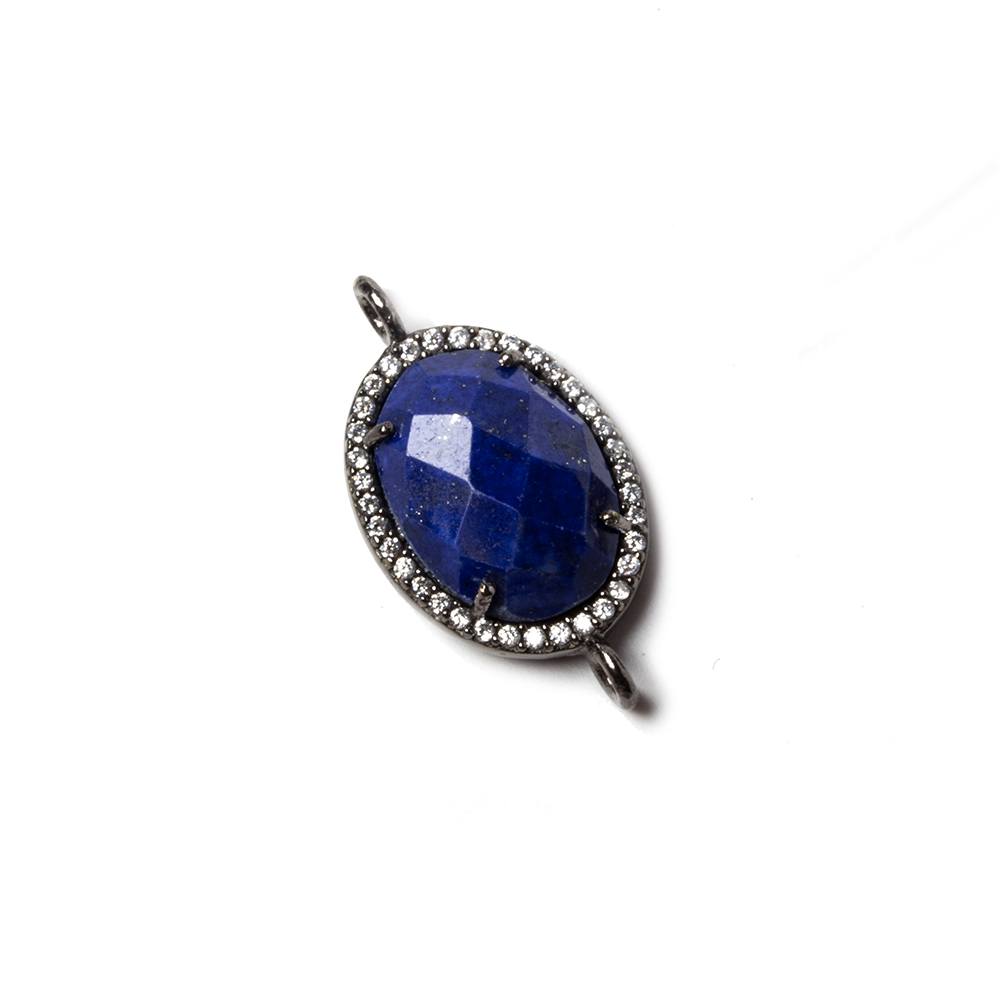 17x13mm Black Gold Bezeled White CZ & Lapis Lazuli Oval Connector 1 pc (ONLINE ORDER ONLY)