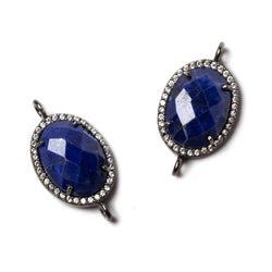 17x13mm Black Gold Bezeled White CZ & Lapis Lazuli Oval Connector 1 pc (ONLINE ORDER ONLY)