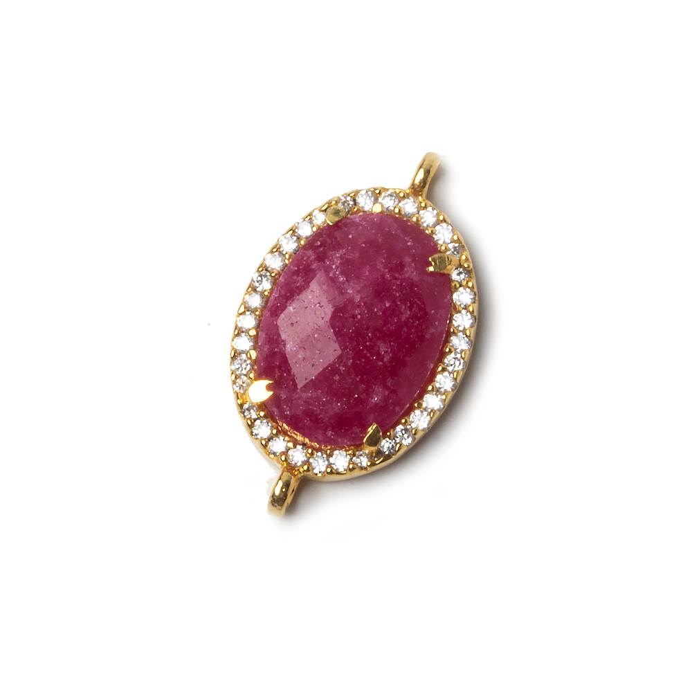 17x13mm Vermeil Bezeled CZ & Ruby Oval Connector 1 pc (ONLINE ORDER ONLY)