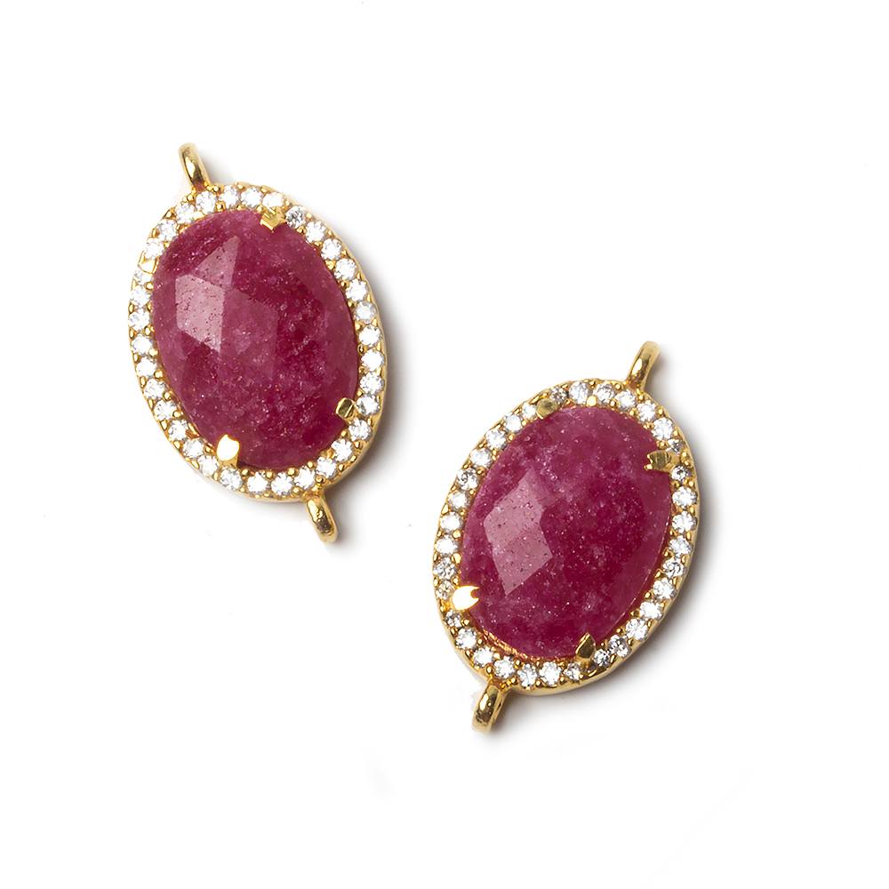 17x13mm Vermeil Bezeled CZ & Ruby Oval Connector 1 pc (ONLINE ORDER ONLY)