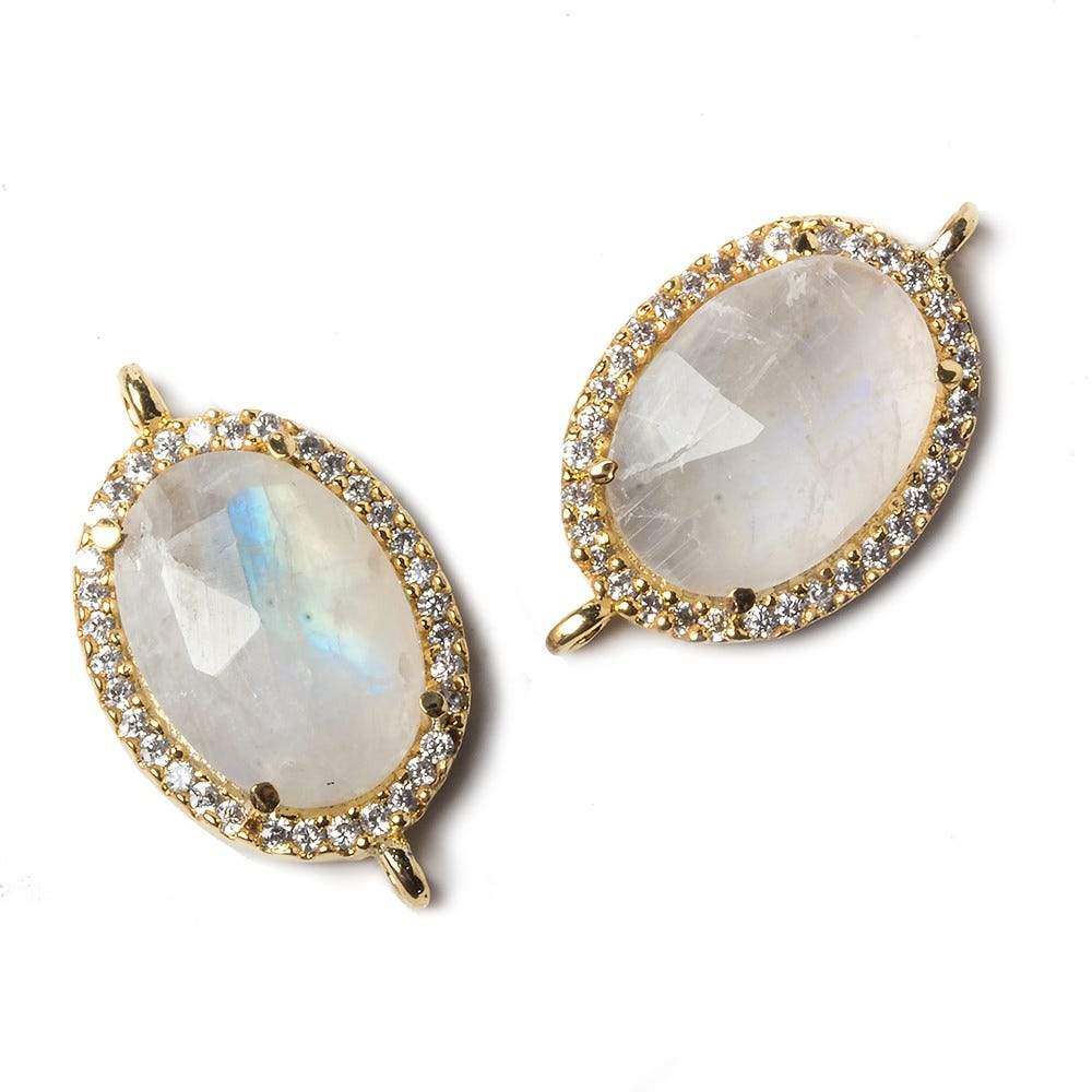 17x13mm Vermeil Bezeled CZ and Rainbow Moonstone Oval Connector 1 piece (ONLINE ORDER ONLY)