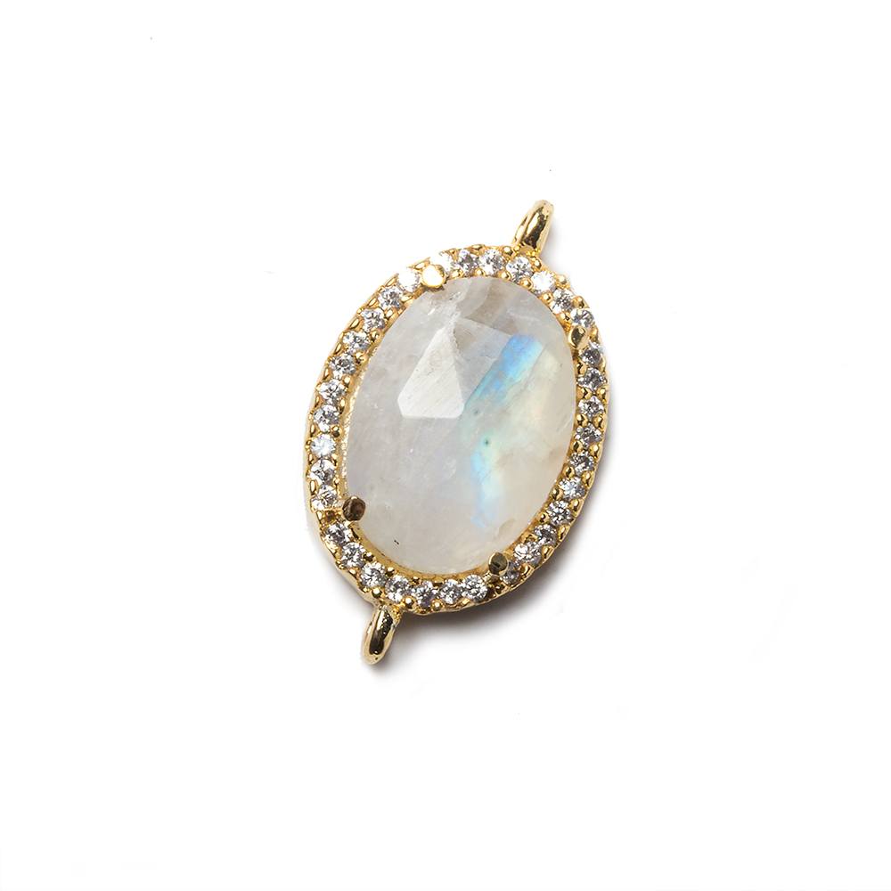 17x13mm Vermeil Bezeled CZ and Rainbow Moonstone Oval Connector 1 piece (ONLINE ORDER ONLY)