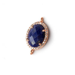 17x13mm Rose Gold CZ Bezel Lapis Lazuli Oval Connector 1 piece