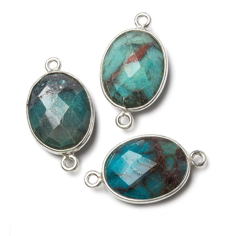 17x13mm Silver Bezel Chrysocolla Faceted Oval Connector 1 piece (ONLINE ORDER ONLY)