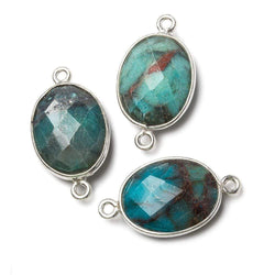 17x13mm Silver Bezel Chrysocolla Faceted Oval Connector 1 piece (ONLINE ORDER ONLY)