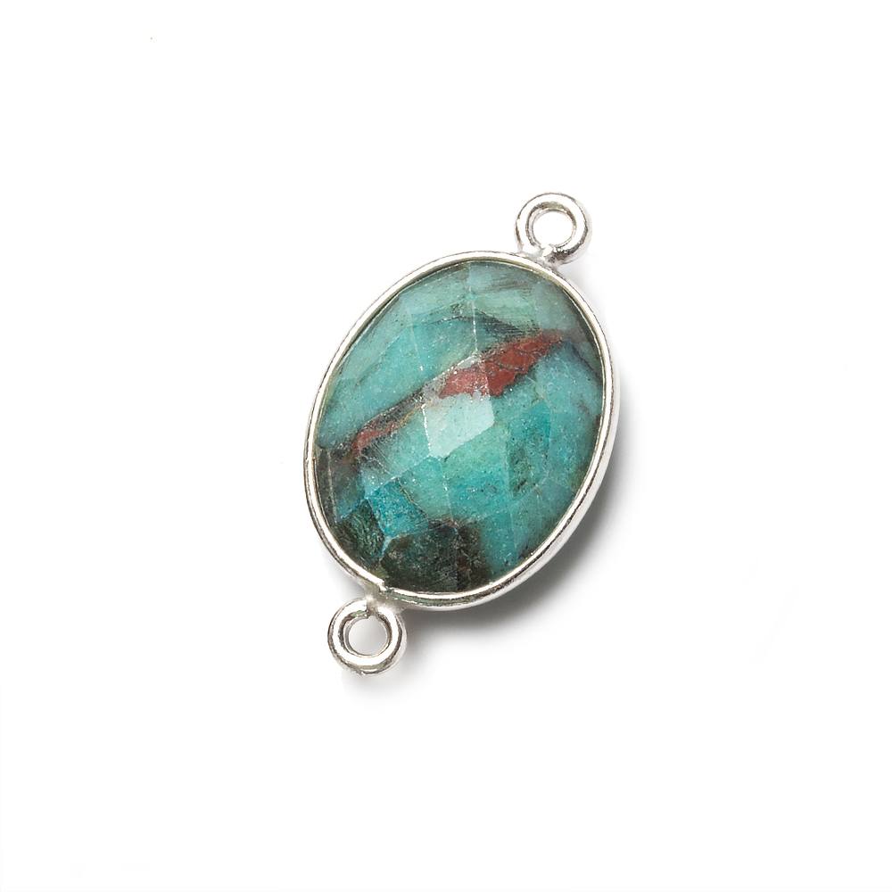 17x13mm Silver Bezel Chrysocolla Faceted Oval Connector 1 piece (ONLINE ORDER ONLY)