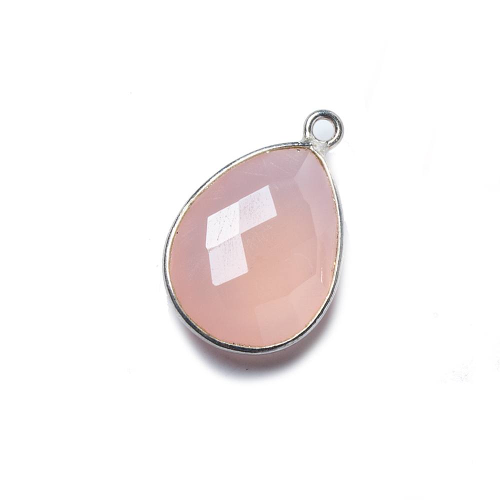 17x13mm Silver Bezel Petal Pink Chalcedony Pear Pendant 1 piece (ONLINE ORDER ONLY)