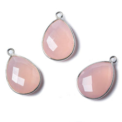 17x13mm Silver Bezel Petal Pink Chalcedony Pear Pendant 1 piece (ONLINE ORDER ONLY)