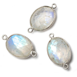17x13mm Silver Bezel Rainbow Moonstone Faceted Oval Connector 1 piece (ONLINE ORDER ONLY)