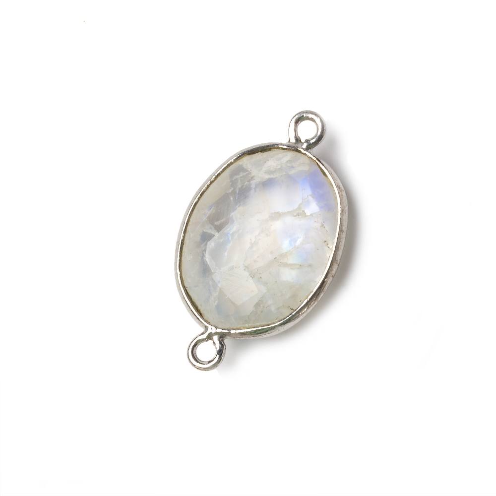 17x13mm Silver Bezel Rainbow Moonstone Faceted Oval Connector 1 piece (ONLINE ORDER ONLY)