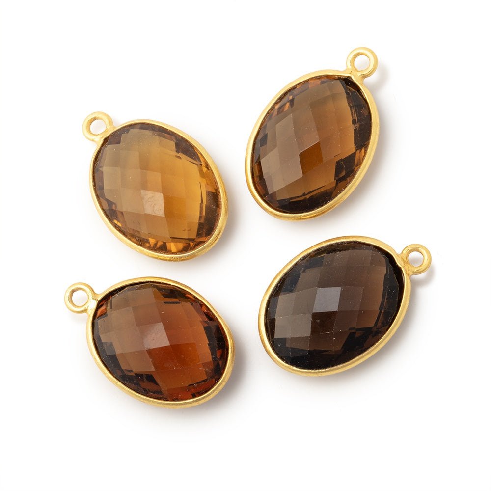 17x13mm Vermeil Bezel Whiskey Quartz Faceted Oval Pendant 1 piece