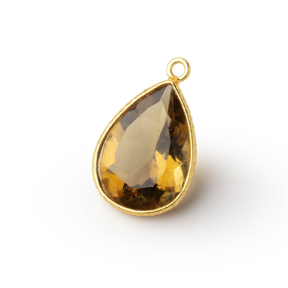 17x13mm Vermeil Bezel Whiskey Quartz Pavilion Faceted Pear Pendant 1 piece (ONLINE ORDER ONLY)