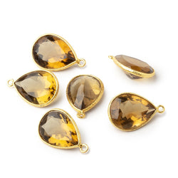 17x13mm Vermeil Bezel Whiskey Quartz Pavilion Faceted Pear Pendant 1 piece (ONLINE ORDER ONLY)