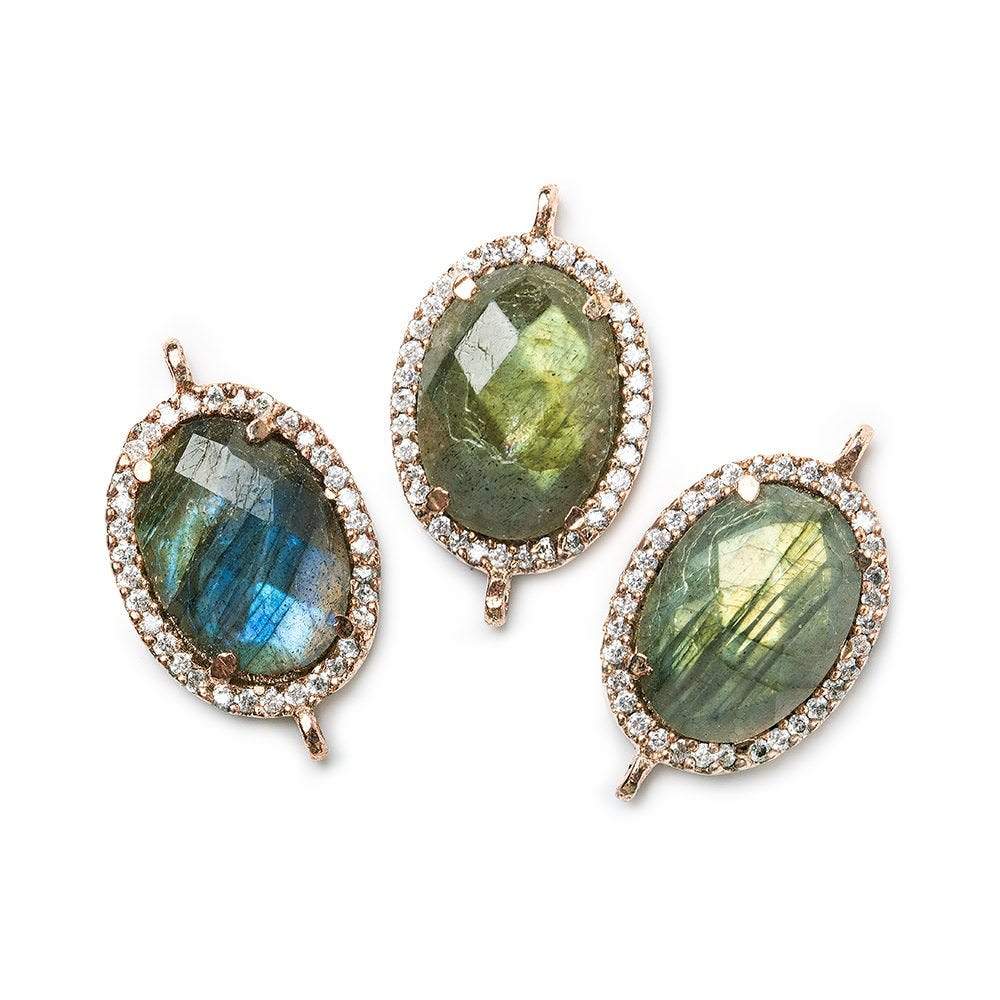 17x14mm Rose Gold Bezel White CZ & Labradorite Oval Connector 1 piece (ONLINE ORDER ONLY)