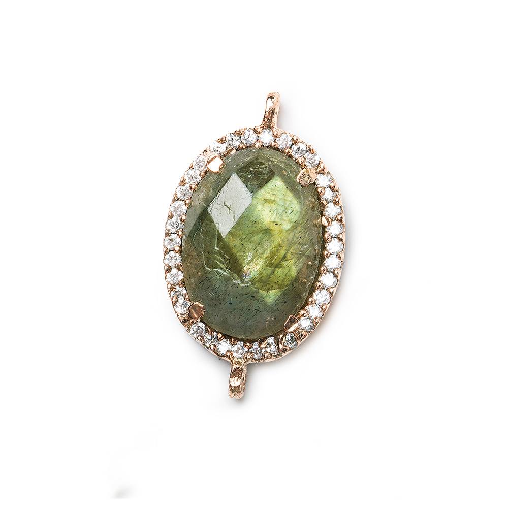 17x14mm Rose Gold Bezel White CZ & Labradorite Oval Connector 1 piece (ONLINE ORDER ONLY)