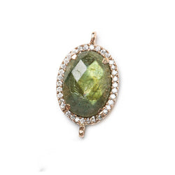17x14mm Rose Gold Bezel White CZ & Labradorite Oval Connector 1 piece (ONLINE ORDER ONLY)