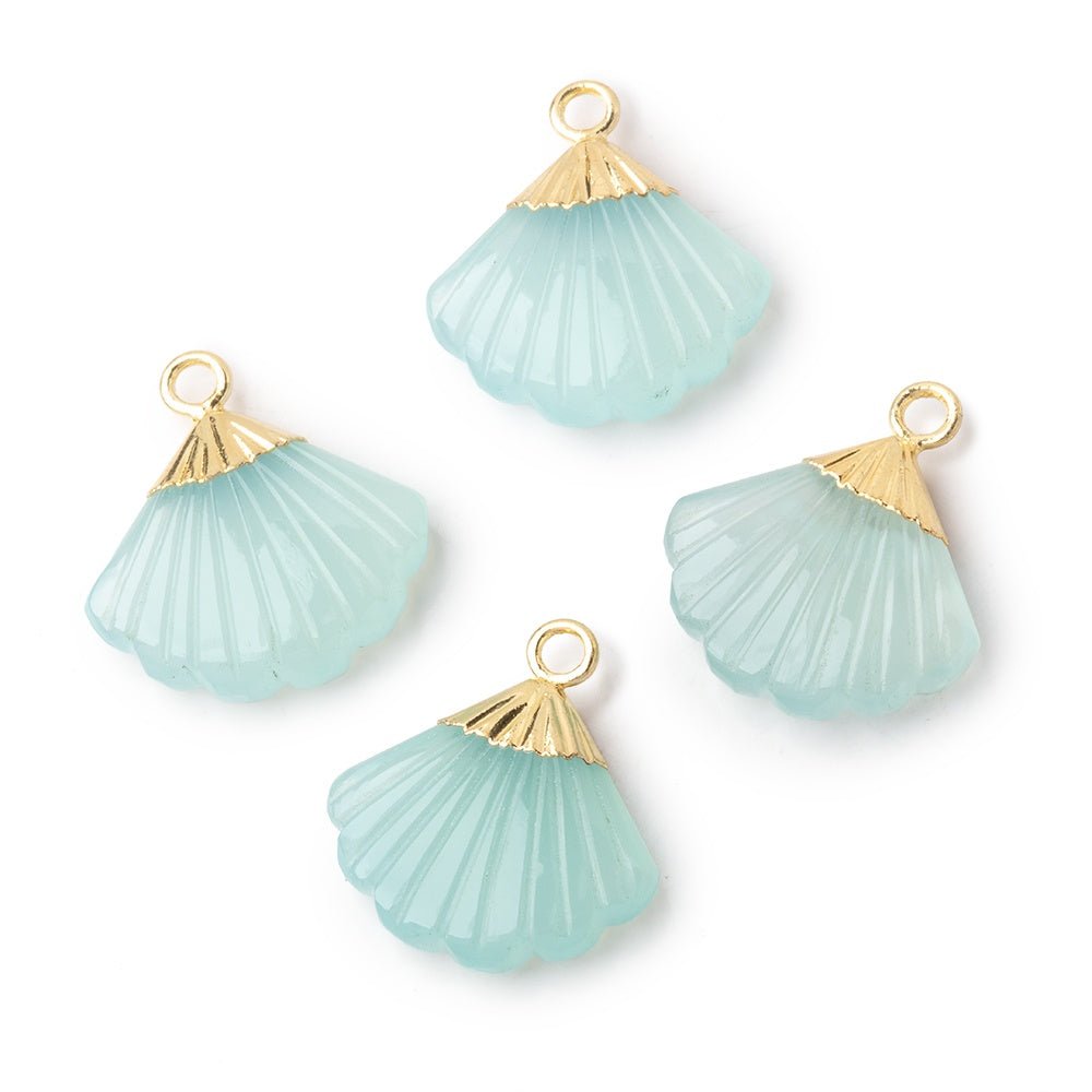 17x15mm Gold Leafed Seafoam Chalcedony Carved Seashell Focal Pendant 1 piece (ONLINE ORDER ONLY)