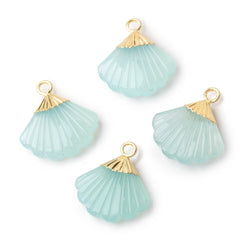 17x15mm Gold Leafed Seafoam Chalcedony Carved Seashell Focal Pendant 1 piece (ONLINE ORDER ONLY)