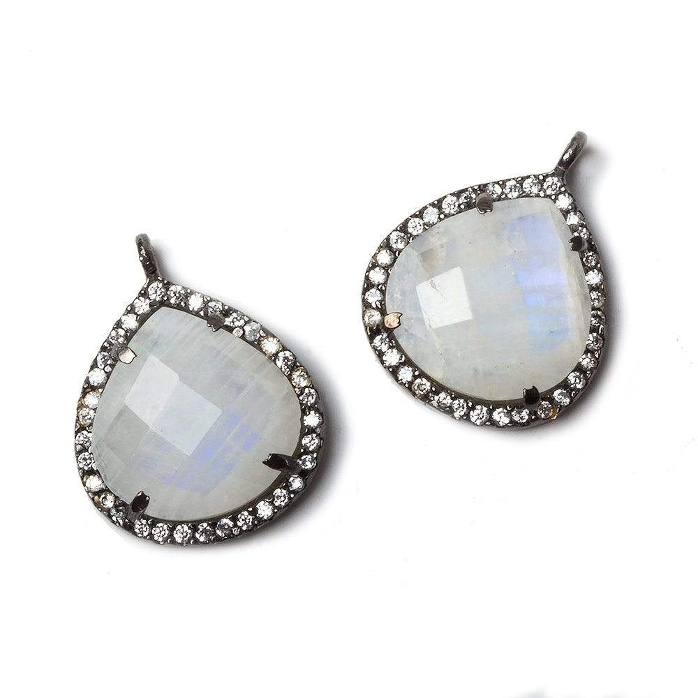 17x17mm Black Gold Bezeled CZ & Rainbow Moonstone Heart Pendant 1 piece (ONLINE ORDER ONLY)