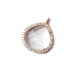 17x17mm Rose Gold Bezeled CZ & Crystal Quartz Heart Pendant 1 piece (ONLINE ORDER ONLY)