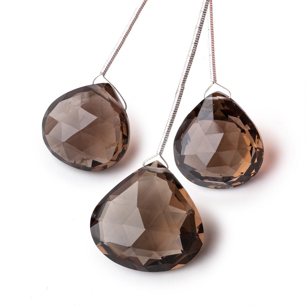 18-22.5mm Smoky Quartz Faceted Heart Focals Set of 3 Beads (ONLINE ORDER ONLY)