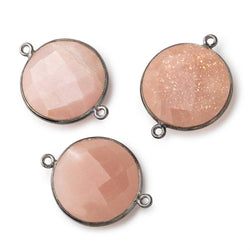 22mm Black Gold .925 Bezeled Angel Skin Peach Moonstone Coin Focal Bead Connector 1 piece