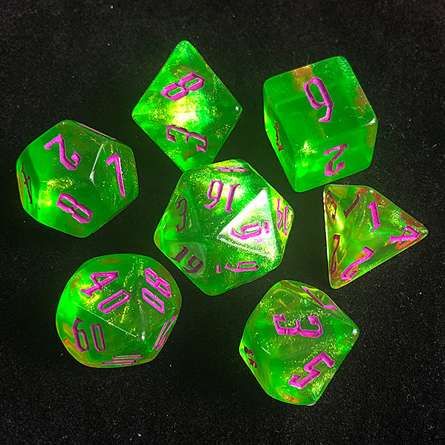 'Glitter Party' Green Glitter Dice (Purple font) (Online Only)