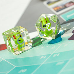 Frog Dice Clear Dice w/ Green Frogs 7-Dice Set Rpg (Online Only)