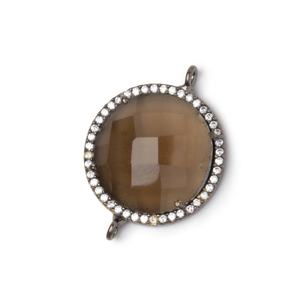 18mm Black Gold CZ Bezel Smoky Hydro Quartz Faceted Coin Connector 1 Focal (ONLINE ORDER ONLY)