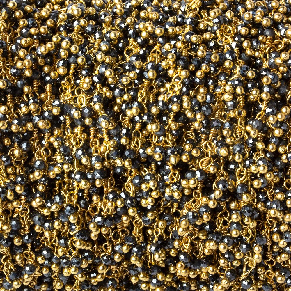 1.8mm Hematite micro faceted round Gold Dangling Chain by the foot (ONLINE ORDER ONLY)