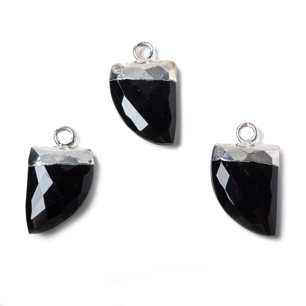 18x10mm Silver Leafed Black Chalcedony Horn Pendants 1 piece (ONLINE ORDER ONLY)