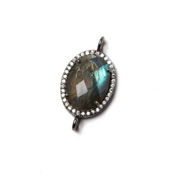 18x13mm Black Gold Bezeled White CZ & Labradorite Oval Connector 1 pc