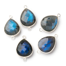 18x15mm Sterling Silver Bezel Blue Flash Labradorite Faceted Pear 1 Connector