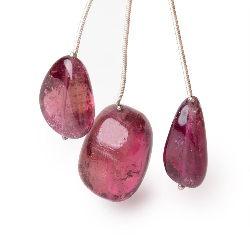 19-22.5mm Rubellite Tourmaline Plain Nugget Focal Beads Set of 3 AA (ONLINE ORDER ONLY)
