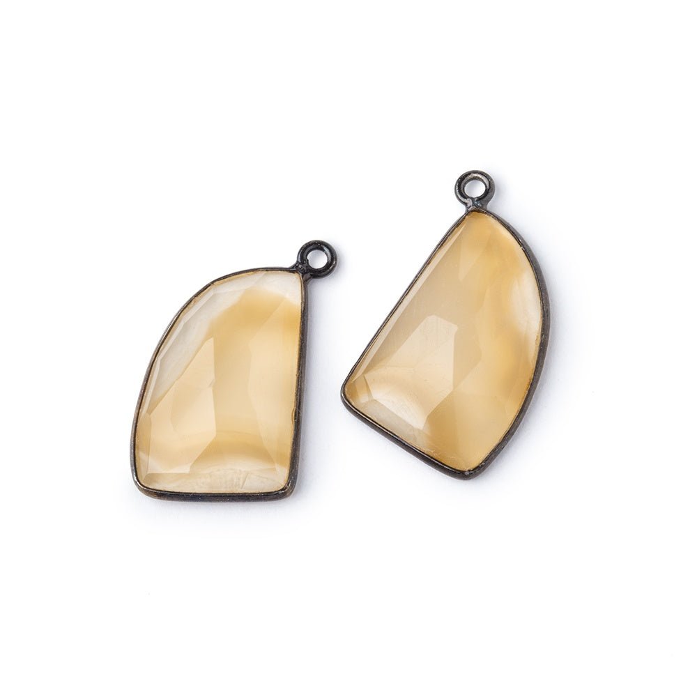 19.5x13mm Black Gold Bezel Agate Faceted Freeform Set of 2 Pendants (ONLINE ORDER ONLY)