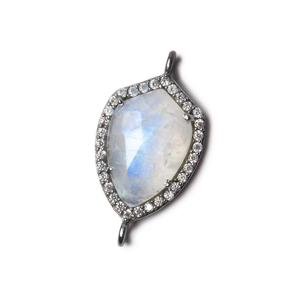 19.5x15mm Black Gold Bezel White CZ and Rainbow Moonstone Shield Connector 1 focal piece (ONLINE ORDER ONLY)