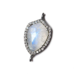 19.5x15mm Black Gold Bezel White CZ and Rainbow Moonstone Shield Connector 1 focal piece (ONLINE ORDER ONLY)