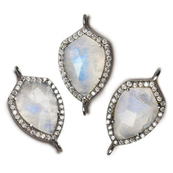 19.5x15mm Black Gold Bezel White CZ and Rainbow Moonstone Shield Connector 1 focal piece (ONLINE ORDER ONLY)