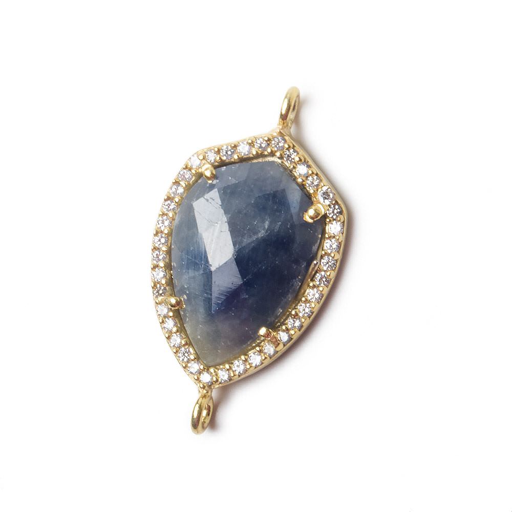 19.5x15mm Vermeil Bezel CZ and Blue Sapphire Shield Connector 1 focal piece (ONLINE ORDER ONLY)