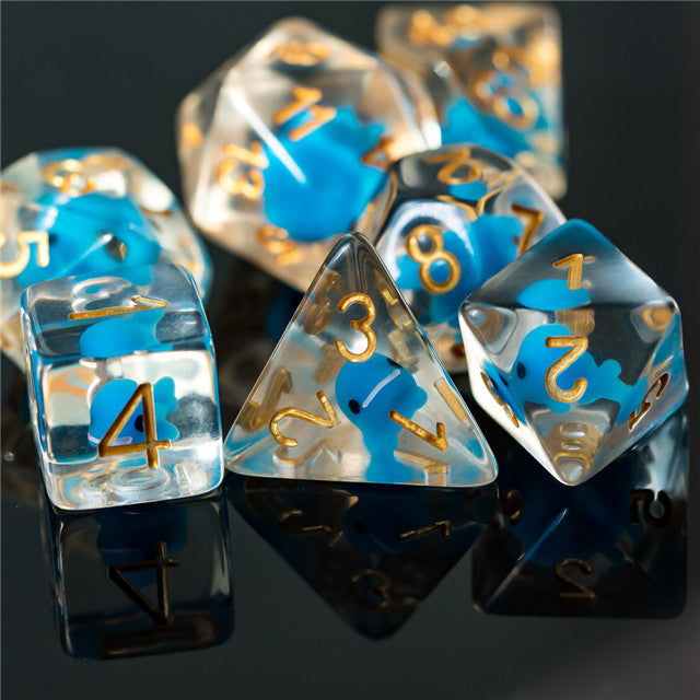 Blue Whale Dice Clear Dice w/ Blue Whales 7-Dice Set Rpg (Online Only)