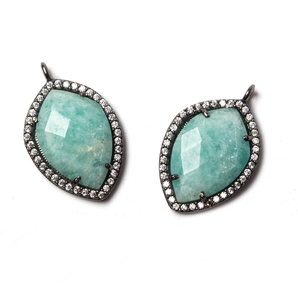19x14mm Black Gold Bezeled White CZ & Amazonite Shield Pendant 1 pc (ONLINE ORDER ONLY)