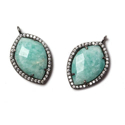 19x14mm Black Gold Bezeled White CZ & Amazonite Shield Pendant 1 pc (ONLINE ORDER ONLY)
