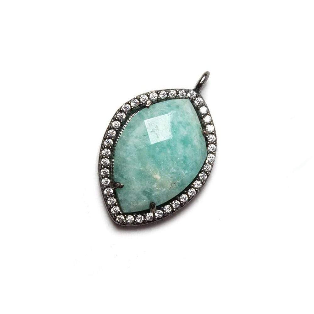 19x14mm Black Gold Bezeled White CZ & Amazonite Shield Pendant 1 pc (ONLINE ORDER ONLY)
