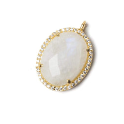 19x15mm Vermeil Bezeled CZ & Rainbow Moonstone Oval Pendant 1 pc