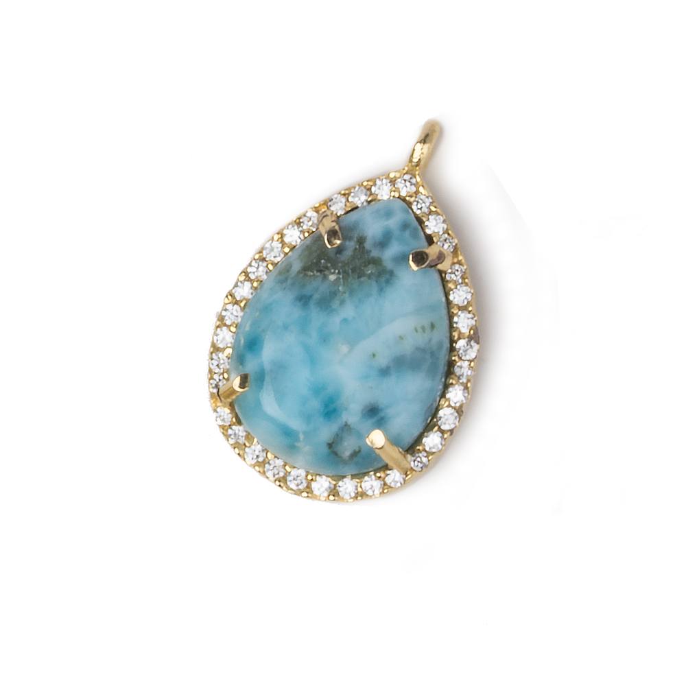 19x15mm Vermeil Bezel White CZ and Larimar Pear Pendant 1 focal piece (ONLINE ORDER ONLY)