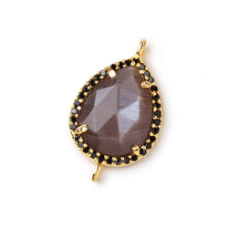 19x15mm Vermeil & Black CZ Bezel Chocolate Moonstone Pear 1 Focal Bead (ONLINE ORDER ONLY)