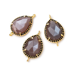 19x15mm Vermeil & Black CZ Bezel Chocolate Moonstone Pear 1 Focal Bead (ONLINE ORDER ONLY)