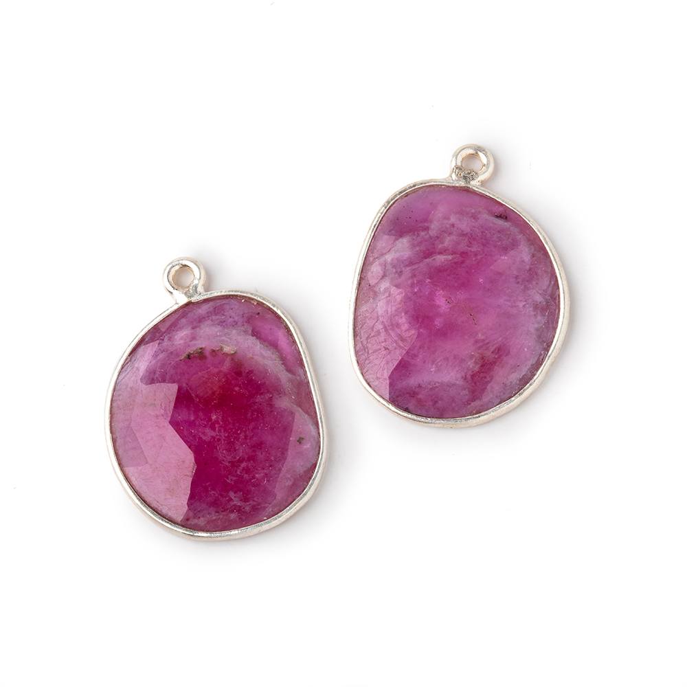 19x16mm .925 Silver Bezel Ruby Faceted Freeform Set of 2 Pendants (ONLINE ORDER ONLY)
